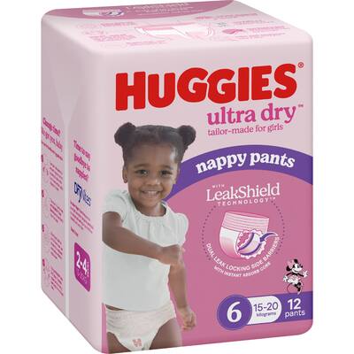 huggies ultra dry nappy pants girls size 6 (15-20kg)