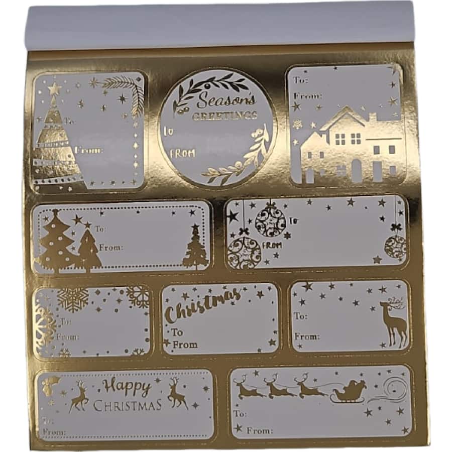Christmas Stickers Foil Present Gold