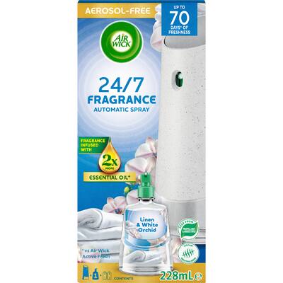 air wick 2x essential oil air freshener linen &white orchid auto spray