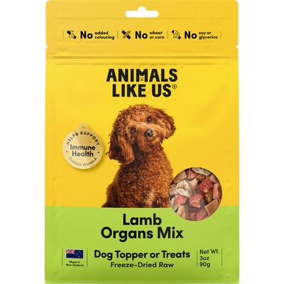 animals like us dog treats lamb topper