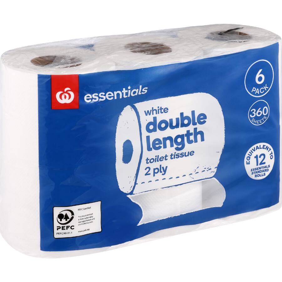 Essentials Toilet Paper 2 Ply White Double Length