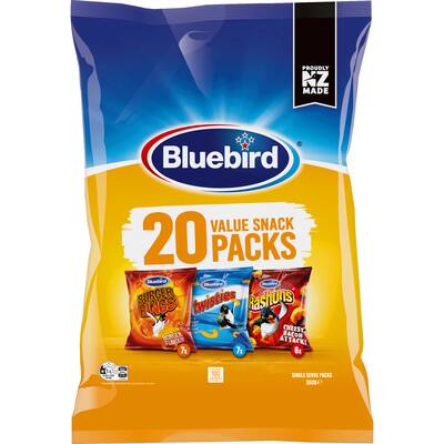 bluebird fun mix corn snacks multipack twisties rashuns burger rings
