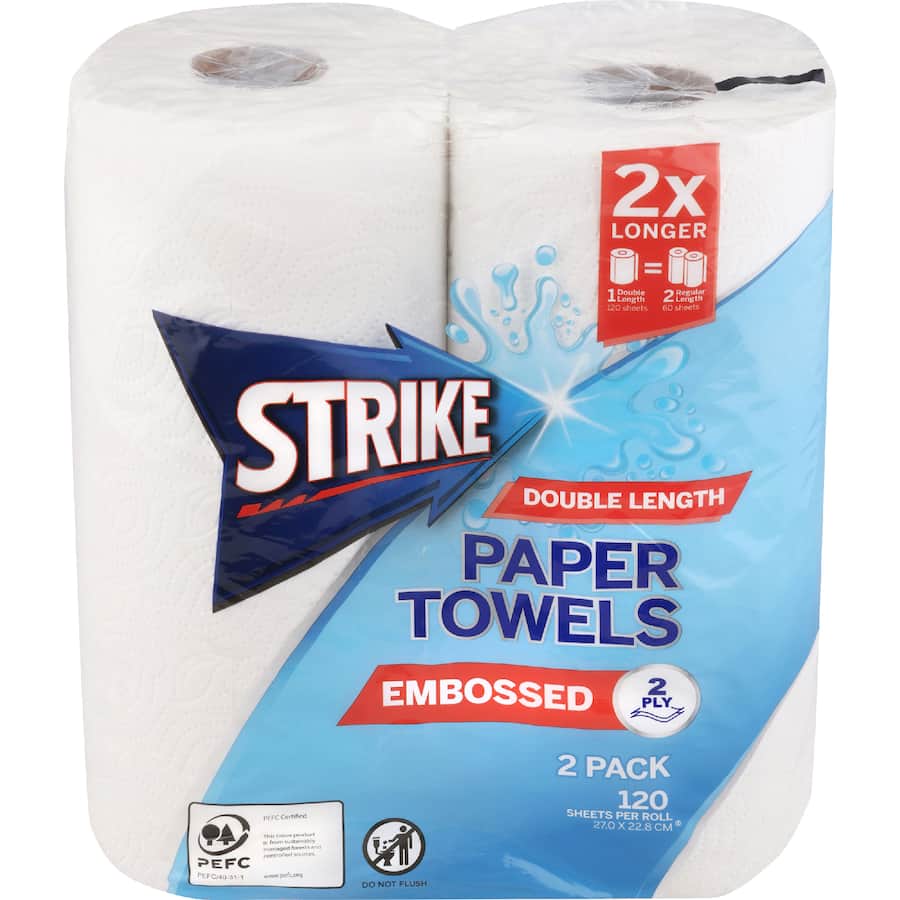 Strike Paper Towels Double Length 2 Ply White