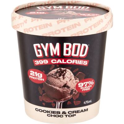 gym bod frozen dessert cookies & cream choc top