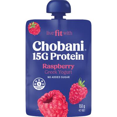 chobani 15g high protein greek yoghurt raspberry pouch