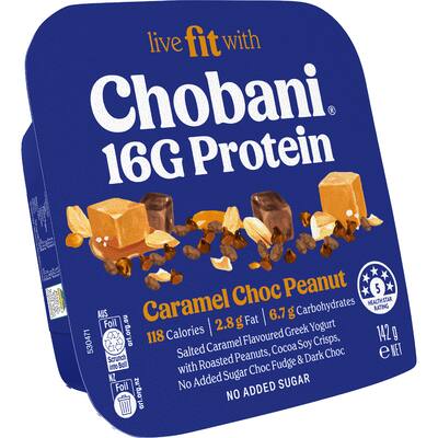 chobani 16g flip protein greek yoghurt caramel choc peanut