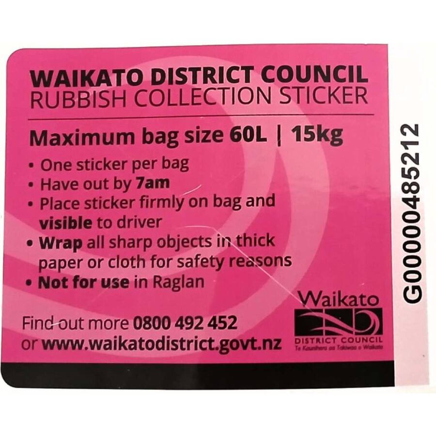 Waikato District Council Rubbish Bag Stickers