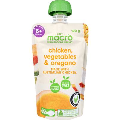 macro baby food 6+ months chicken, vegetables and oregan