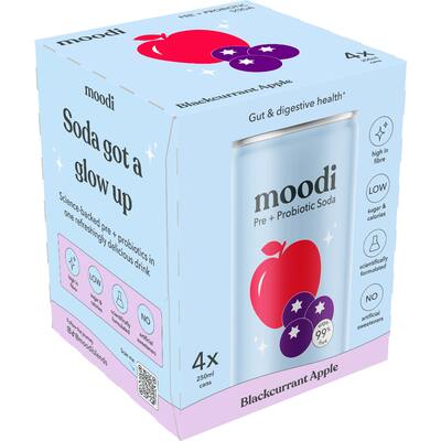 moodi pre + probiotic soda blackcurrant apple