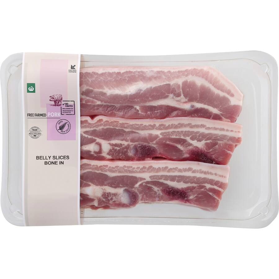 Woolworths Free Farmed Pork Belly Slices Bone In
