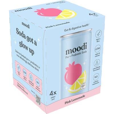 moodi pre + probiotic soda pink lemonade