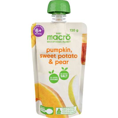 macro baby food 6+ months pumpkin, sweet potato & pear