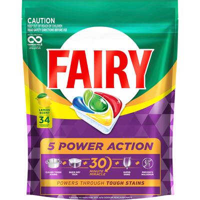 fairy 5 power action dishwasher capsules lemon