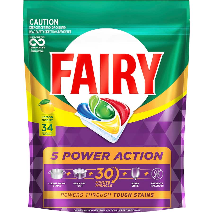Fairy 5 Power Action Dishwasher Capsules Lemon