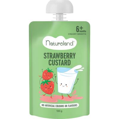 natureland baby food custard strawberry