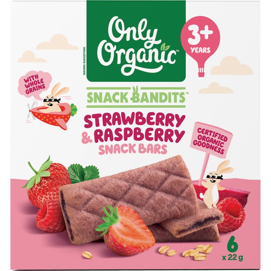 Only Organic Snack Bandits Baby Snack Bars Strawberry & Raspberry