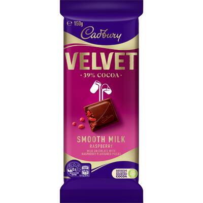 cadbury dairy milk chocolate block velvet raspberry