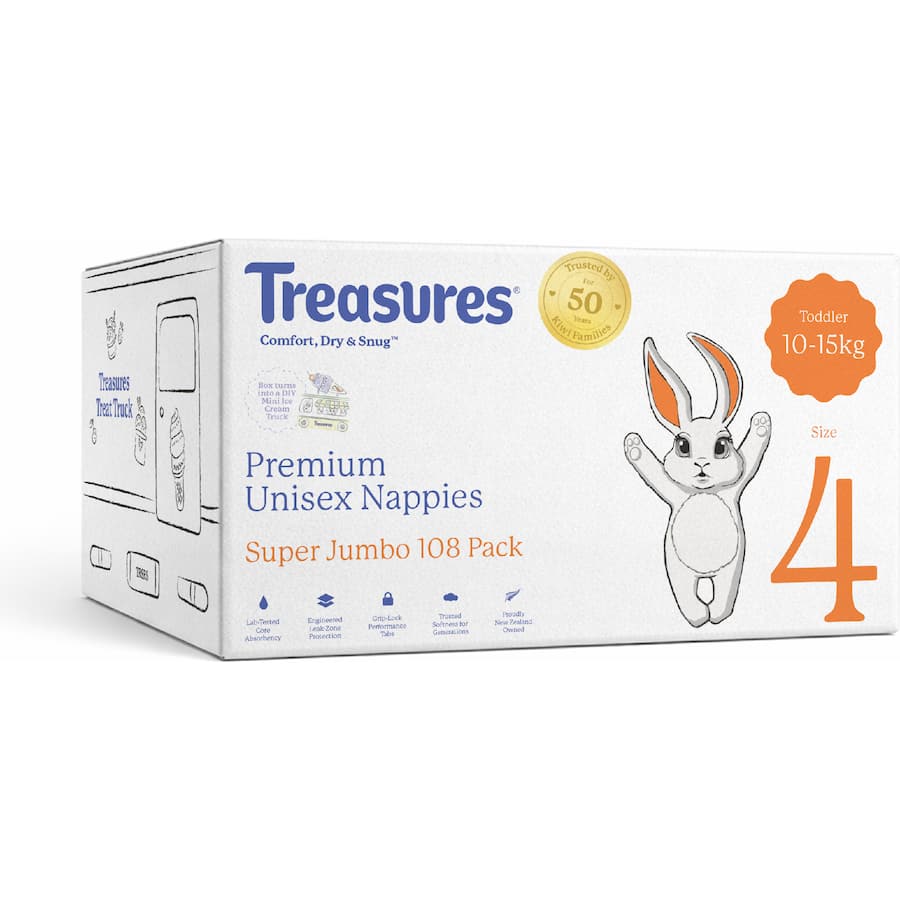 Treasures Nappies Toddler 10-15Kg Super Jumbo