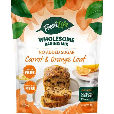 freshlife bake mixes wholefood carrot & orange loaf