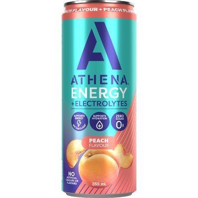 athena energy + electrolytes drink zero sugar peach flavour