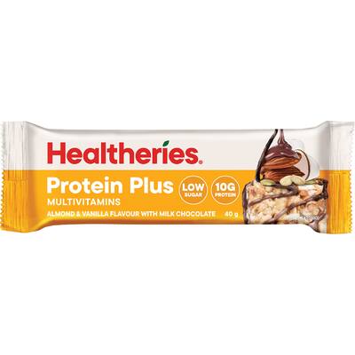 healtheries high protein+ bar vanilla almond & milk choc