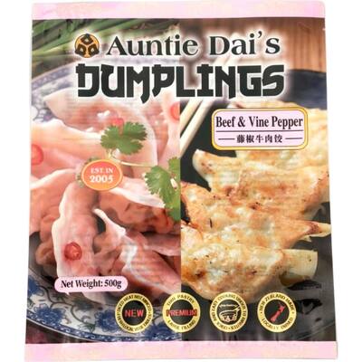 auntie dai's dumplings beef & vine pepper