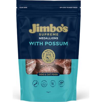 jimbo's supreme pet food medallions with possum