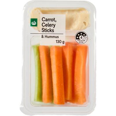 fresh vegetable snack pot carrot, celery sticks & hummus