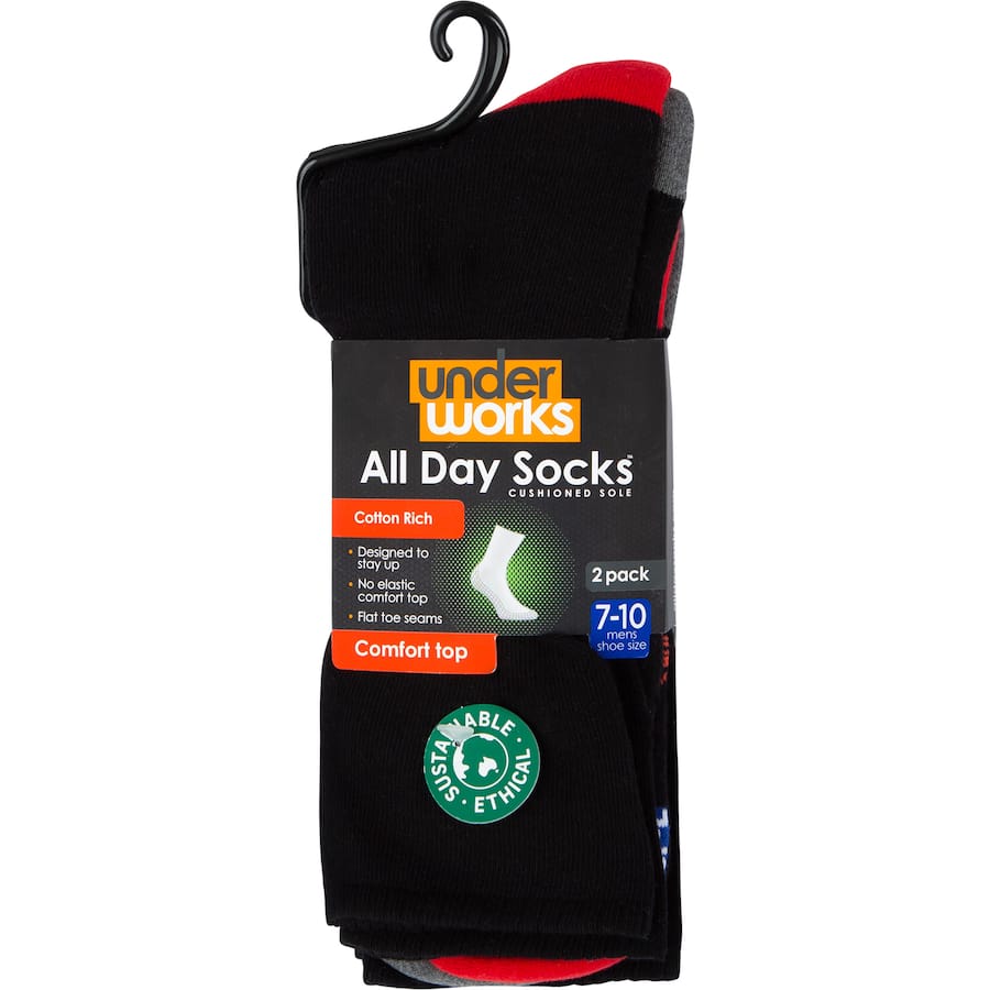 Underworks Mens Socks Cushion Foot Crew Size 7-10