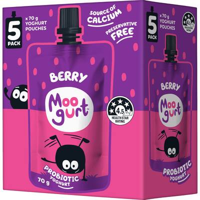 moogurt suckies kids probiotic yoghurt pouches berry