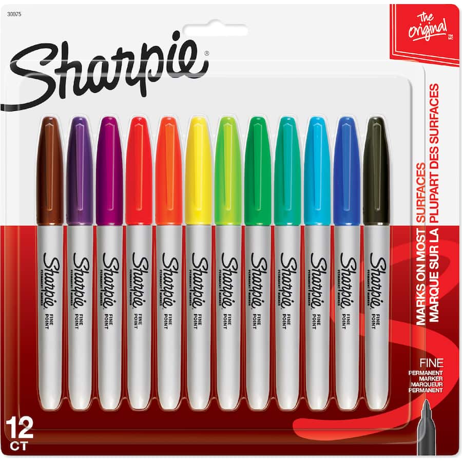 Sharpie Marker Permanent Fine Point 12 Colour