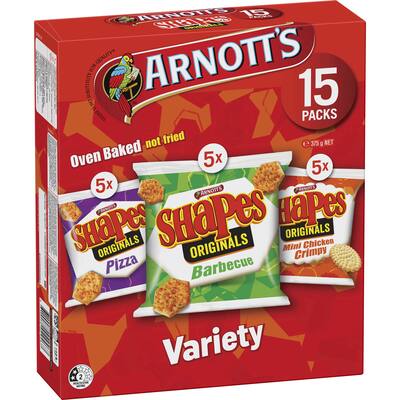 arnotts shapes sensations crackers multipack variety 375g