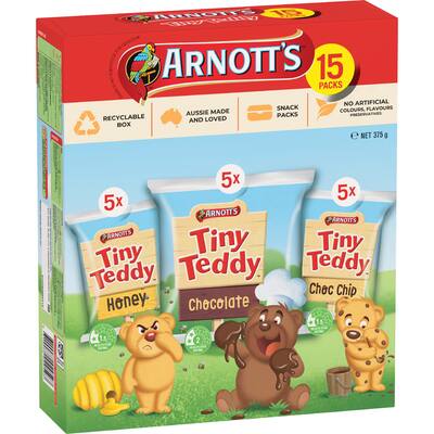 arnotts tiny teddy plain biscuits variety pak 375g