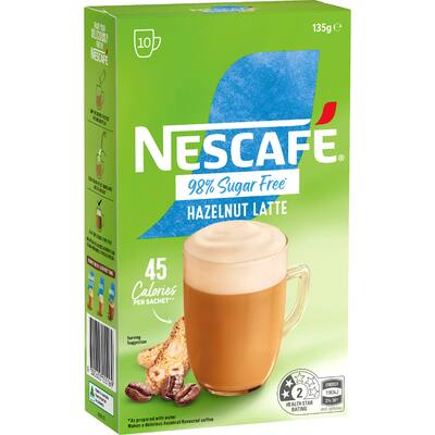 nescafé coffee sachets 98% sugar free hazelnut latte