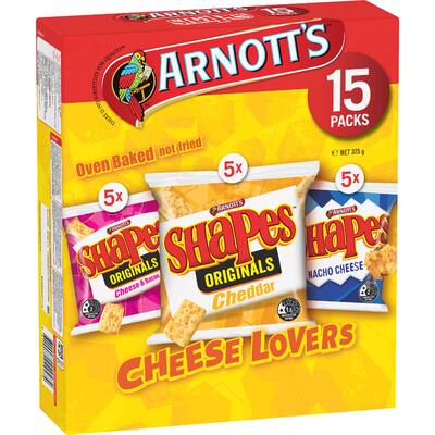 arnotts shapes crackers multipack cheese lovers 375g