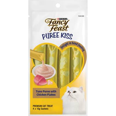fancy feast puree kiss cat treats tuna puree with chicken flakes