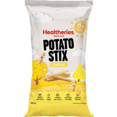 healtheries kidscare potato snack stix cheese 160g