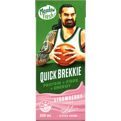 meadow fresh quick brekkie flavoured milk protein + fibre strawberry