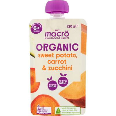macro organic baby food 6+ months sweet potato, carrot, zucchini