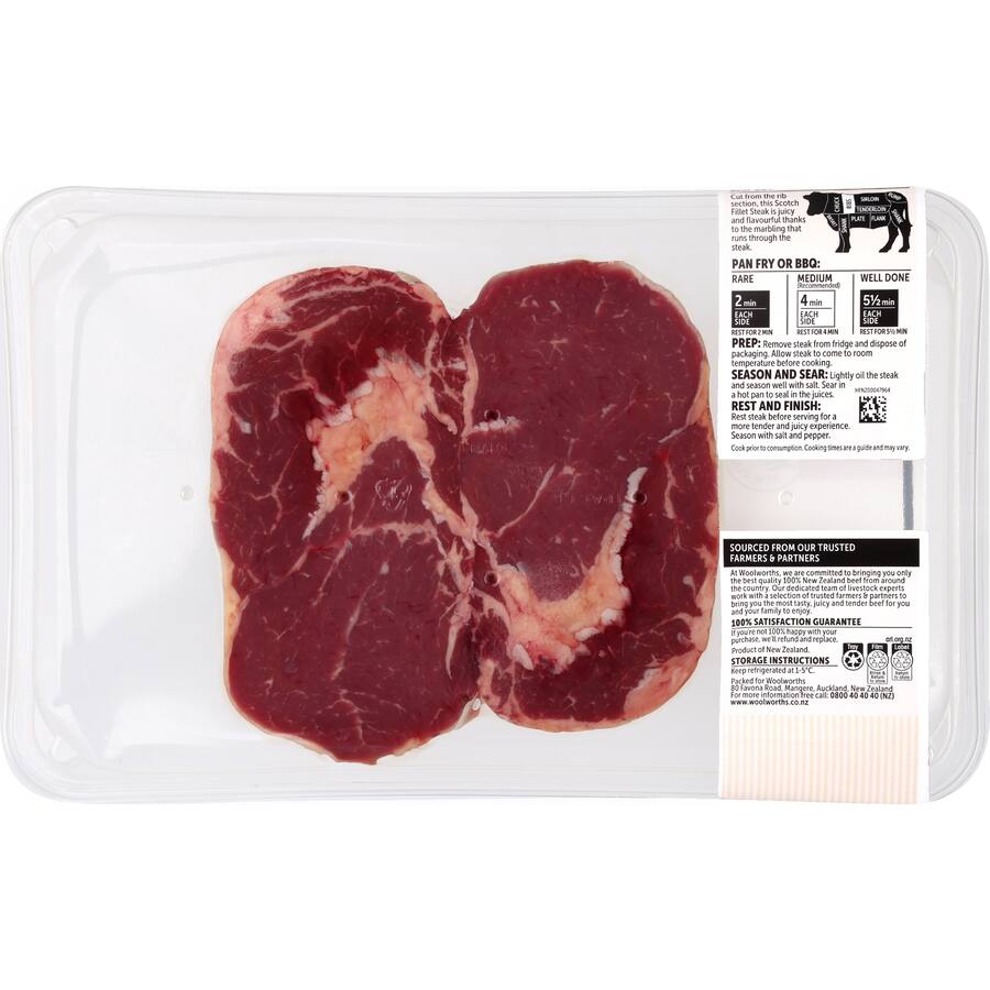 Woolworths NZ Beef Scotch Fillet Steak Rib Eye 0.2-0.5kg 2pcs | bunch
