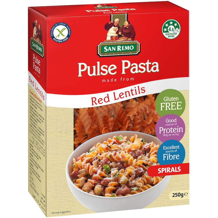 San Remo Pulse Pasta Gluten Free Pasta Spirals Red Lentils