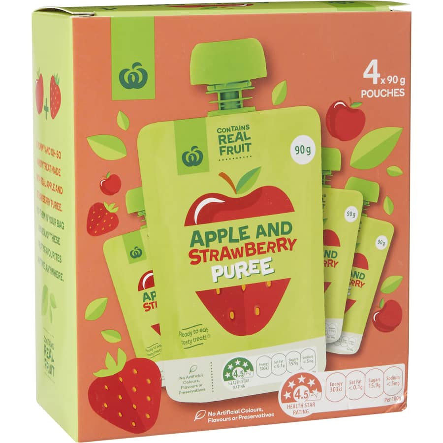 Woolworths Fruit Puree Apple & Strawberry