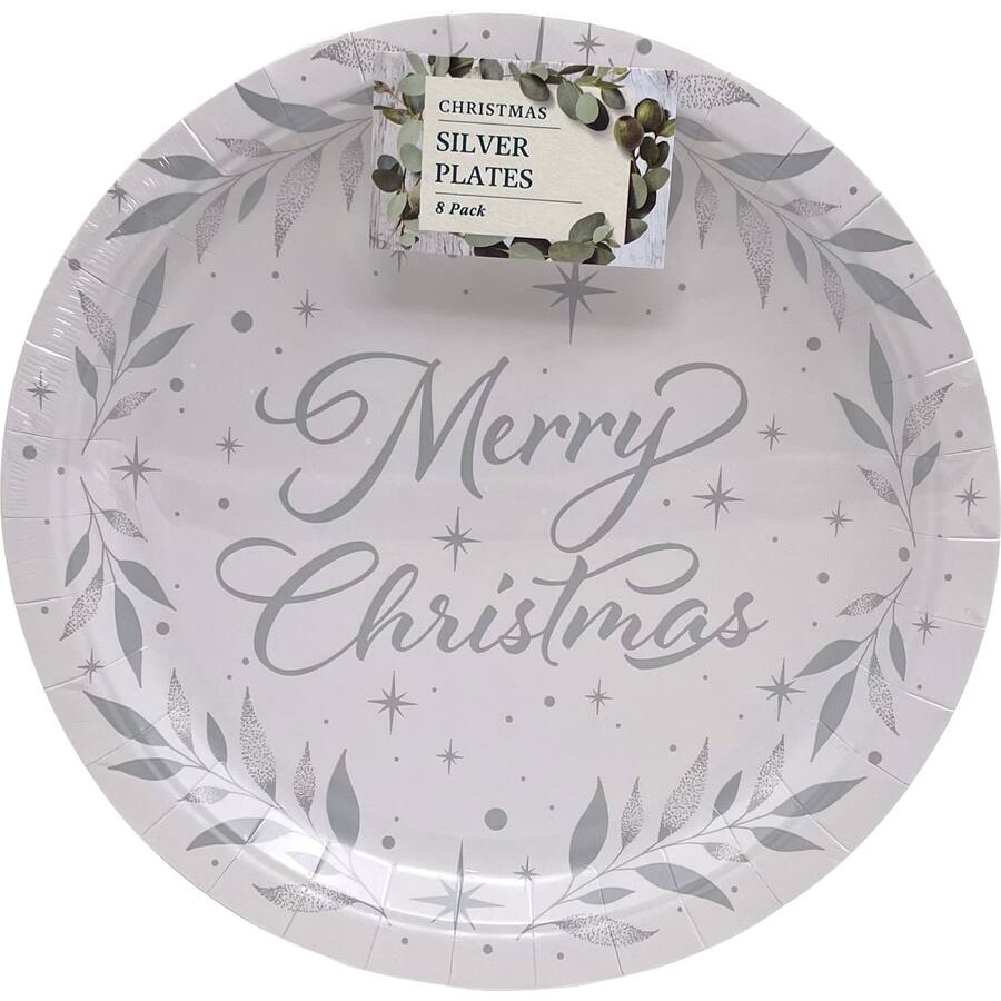 Christmas Disposable Dinner Plates Silver