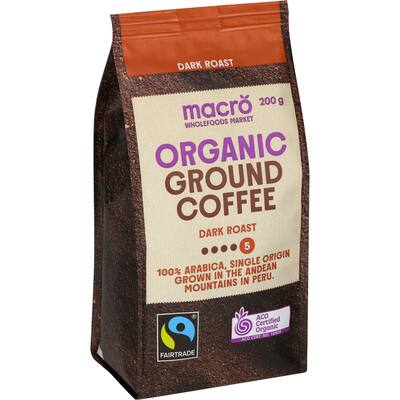 macro organic fair trade ground coffee dark roast
