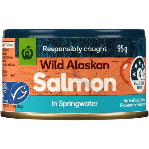 Woolworths Wild Alaskan Canned Salmon In Springwater 95g bunch