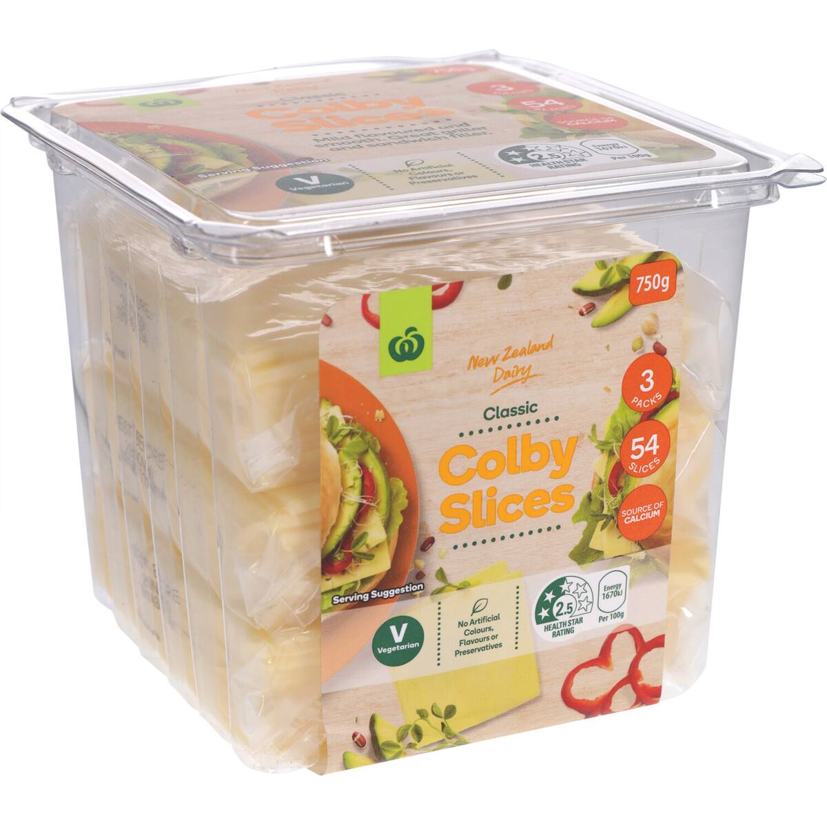 Woolworths Cheese Slices Colby 750g bunch
