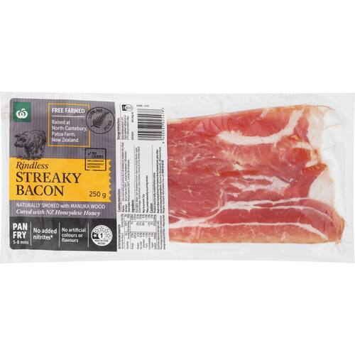 Woolworths Streaky Bacon Rindless Free Farmed