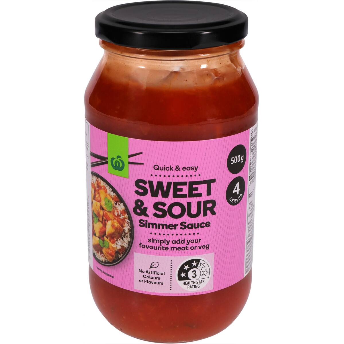 Woolworths Sweet and Sour Simmer Sauce 500g bunch