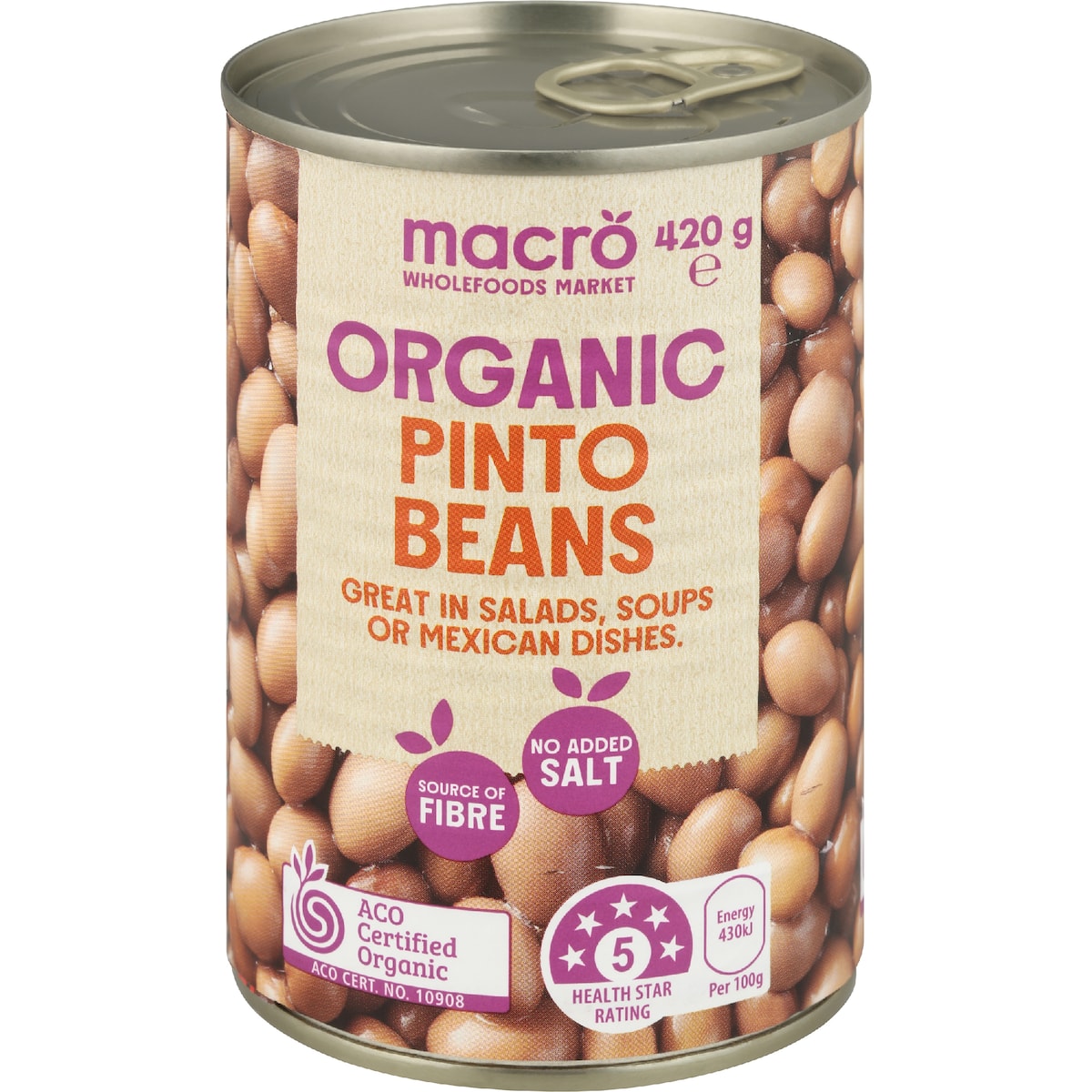 Macro Organic Beans Pinto No Added Salt 420g | bunch