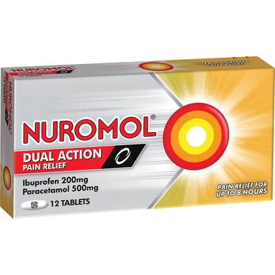 nuromol dual action ibuprofen & paracetamol strong pain relief tablets